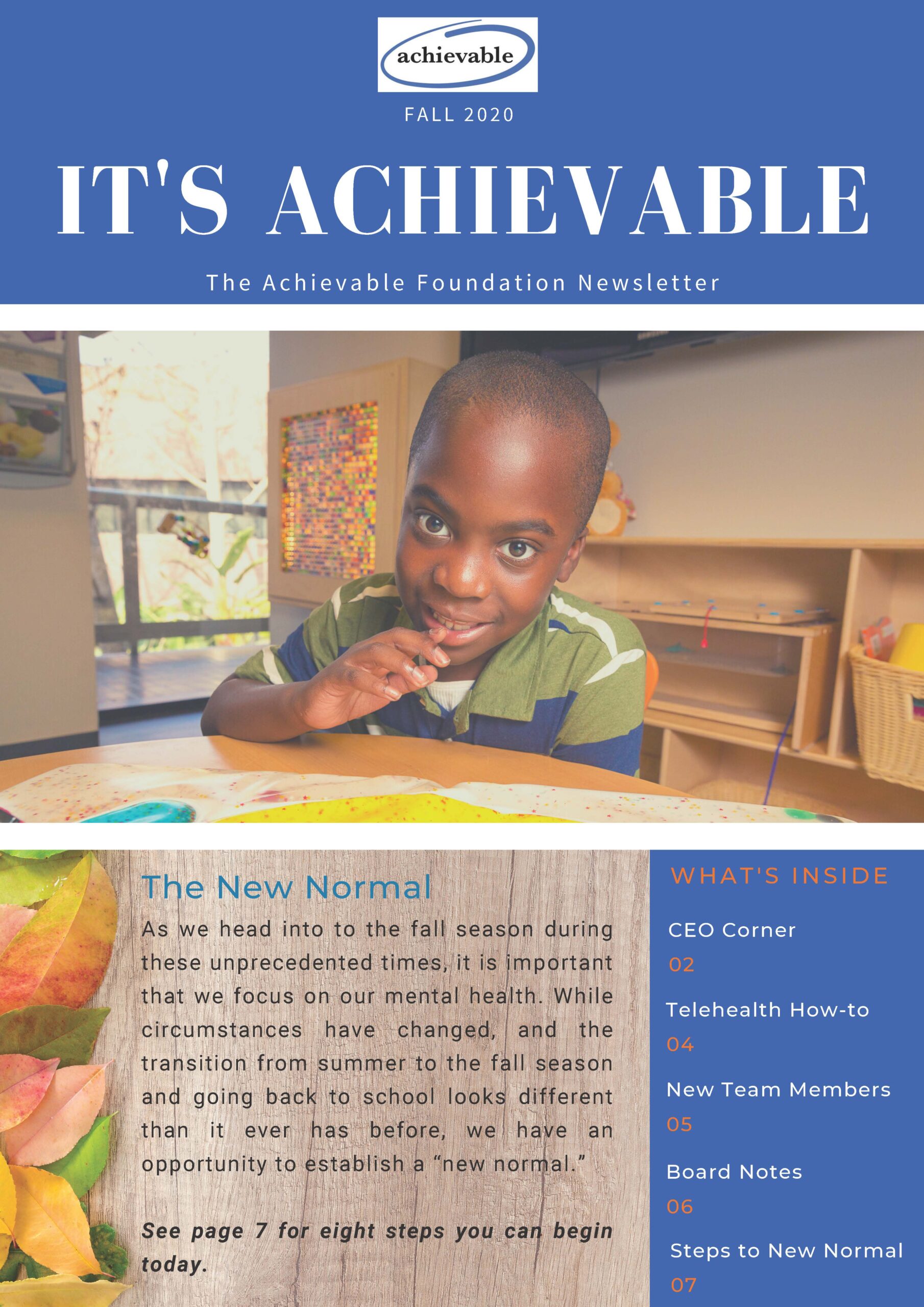 page 1 of The achievable foundation newsletter